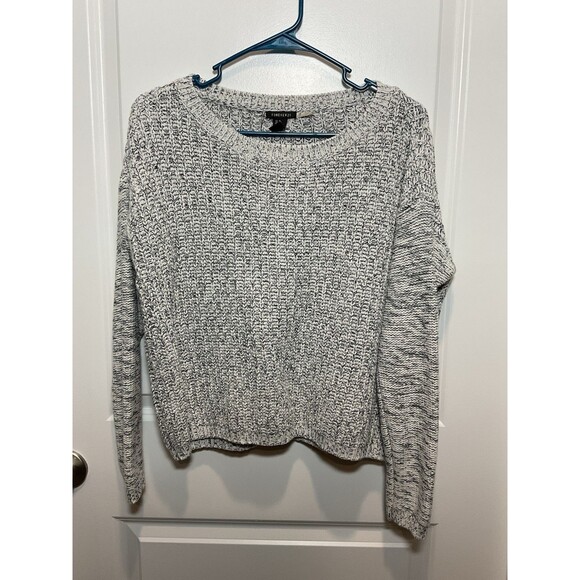 Women’s Sweater Medium Crop Gray Forever 21 Knit Long Sleeve Top Winter - Picture 1 of 9